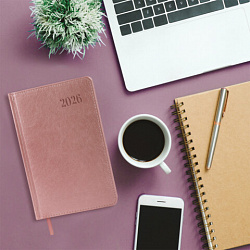 Ежедневник датированный 2026, А5, 138х213 мм, BRAUBERG "Impression", под кожу, розовый, 117514