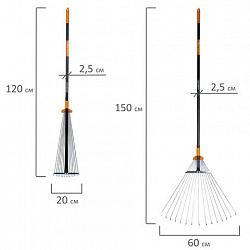 Грабли веерные 15 зубьев раздвижные, захват 20-60 см, ОБЩАЯ ДЛИНА 120-150 см, RABBITEX (РАББИТЕКС) "LONG HANDLE", 700495