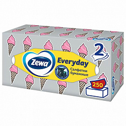 Салфетки косметические 2-слойные в картонном коробе, 250 штук, ZEWA Everyday, 8679