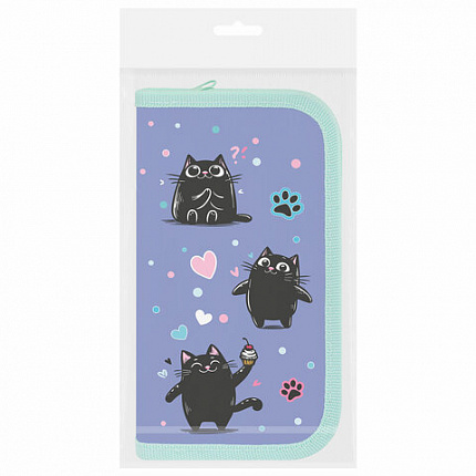 Пенал ПИФАГОР, 2 отделения, ламинированный картон, 19х11 см, "Funny cats", 273481