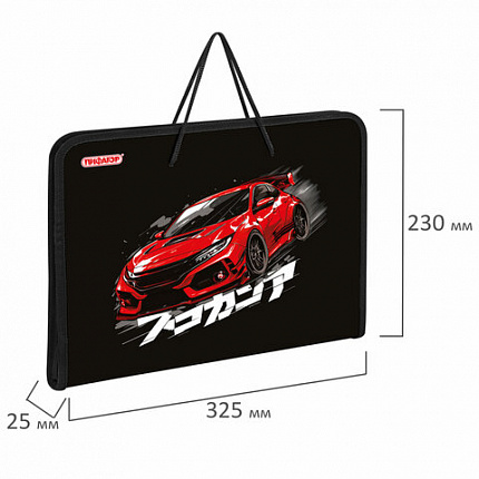 Папка для труда на молнии с ручками ПИФАГОР А4, 1 отделение, пластик, органайзер, "Street race", 273389