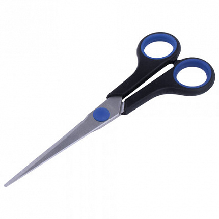 Ножницы BRAUBERG "Soft Grip", 165 мм, черно-синие, резиновые вставки, 3-сторонняя заточка, 230761