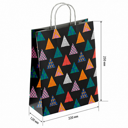 Крафт-пакет бумажный "Геометрия" 22х12х25 см, с кручеными ручками, плотность 100 г/м2, белый, 112290