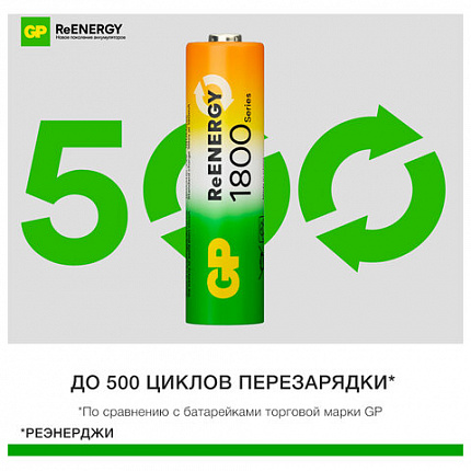 Батарейки аккумуляторные GP ReEnergy Ni-Mh пальчиковые КОМПЛЕКТ 2 шт., AA (HR6), 1800 mAh, 180AAHCRGY, 180AAHCRGY-2CRC