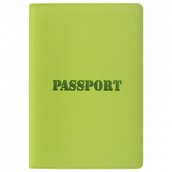 Обложка для паспорта, мягкий полиуретан, "PASSPORT", салатовая, STAFF, 237607