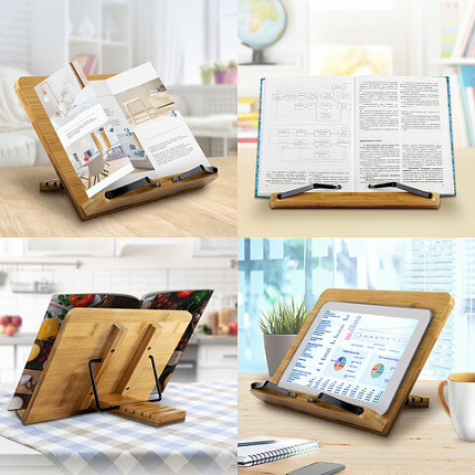 Подставка для книг и планшетов большая бамбуковая BRAUBERG, 34х24 см, регулируемый угол, 237896