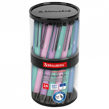 Ручка шариковая автоматическая BRAUBERG "VIVID PASTEL", корпус soft-touch, СИНЯЯ, пишущий узел 0,7 мм, линия письма 0,35 мм, 144404