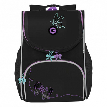 Ранец GRIZZLY анатомическая спинка, с мешком для обуви, для девочек, "BOWS", 33х25х13 см, RAm-584-8/1