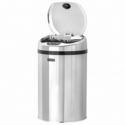 Ведро для мусора СЕНСОРНОЕ 12 л, нержавеющая сталь, зеркальная крышка, питание от 4-х батареек AA (не входят в комплект), LAIMA, 609327
