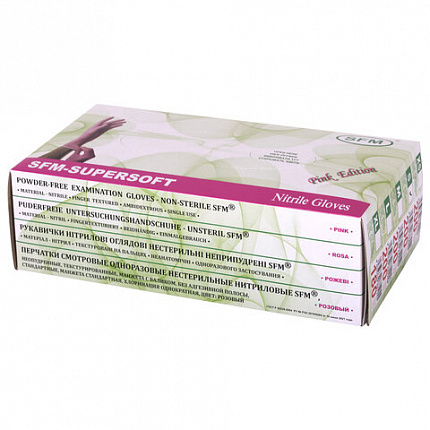 Перчатки нитриловые смотровые SFM Supersoft PINK, Германия, 100 пар (200 штук), размер 6-7, S (малый), розовые