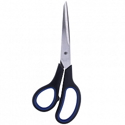 Ножницы BRAUBERG "Soft Grip", 190 мм, черно-синие, резиновые вставки, 3-сторонняя заточка, 230762