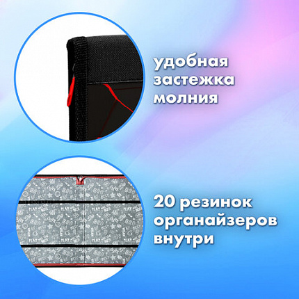 Папка для труда на молнии BRAUBERG А4 с ручкой, 1 отделение, органайзер, "Black football", 270992