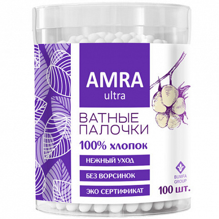 Ватные палочки 100 шт., AMRA, пластиковый стакан, П00055403