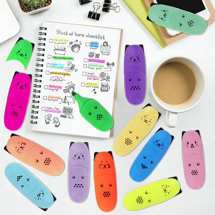 Набор текстовыделителей мини 12 ЦВЕТОВ BRAUBERG KIDS "CUTE CATS", линия 1-5 мм, 152437