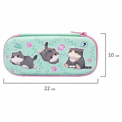Пенал BRAUBERG, 1 отделение, 1 откидная планка, EVA, 22х10х5 см, "Милые коты", 274604