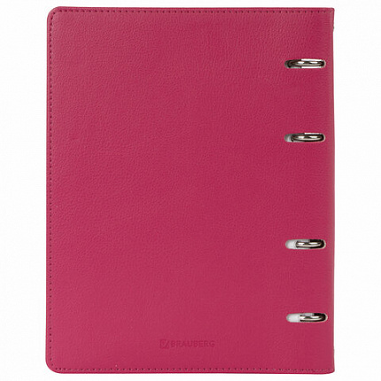 Тетрадь на кольцах А5 (180х220 мм), 120 листов, под кожу, клетка, BRAUBERG "Joy", розовый/светло-розовый, 129990