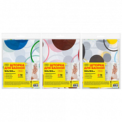 Шторка для ванной PEVA, 180х180 см, кольца в комплекте, дизайн ассорти, КРУГИ, WBZ (ВБЗ), 700070