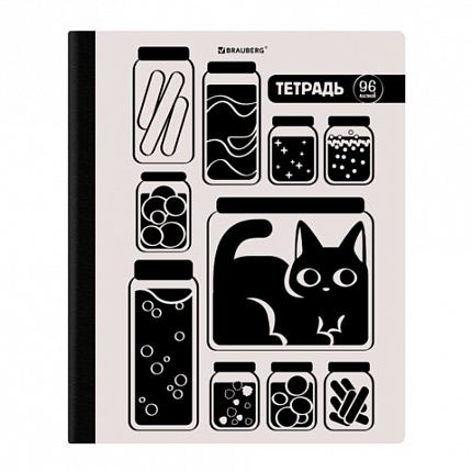 Тетрадь А5 96л. BRAUBERG на сшивке с корешком, клетка, обложка картон, Кот-Непоседа, 405292
