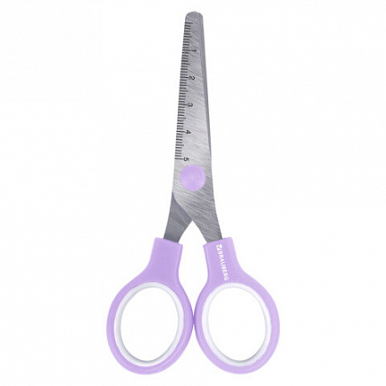 Ножницы BRAUBERG KIDS 130 мм, ручки лавандовые, закругленные лезвия с линейкой, 274061