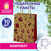 Пакет подарочный КОМПЛЕКТ 10 штук новогодний 18x10x23 см, "Новогодние Штучки", ЗОЛОТАЯ СКАЗКА, 592128