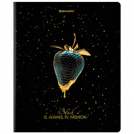 Тетрадь А5, 48 л., BRAUBERG, скоба, клетка, матовая ламинация, фольга, "Black&Gold" (микс в спайке), 404370