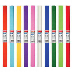 Бумага гофрированная/креповая, 32 г/м2, 50х250 см, АССОРТИ 10 цветов, BRAUBERG, 127151