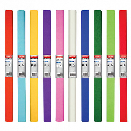 Бумага гофрированная/креповая, 32 г/м2, 50х250 см, АССОРТИ 10 цветов, BRAUBERG, 127151