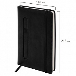 Ежедневник недатированный А5 148x218 мм BRAUBERG "Optimal", под кожу, 160 листов, резинка, держатель для ручки, черный, 118640