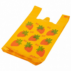 Пакет "майка" КОМПЛЕКТ 100 штук, 30+15х55, ПНД "Клубники", 15 мкм, LAIMA, 700793