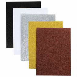Пористая резина/фоамиран А4, 2 мм, НАБОР, 5 листов, 5 цветов, металлик, блестки, самоклеящаяся, ОСТРОВ СОКРОВИЩ, 662776