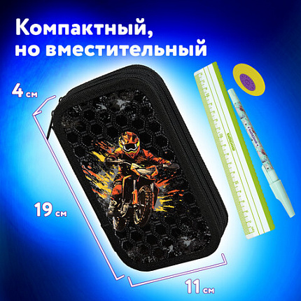 Пенал ЮНЛАНДИЯ, 2 отделения, ламинированный картон, конгрев, 19х11 см, "Fire moto", 273496