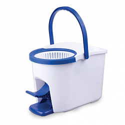 Швабра с отжимом и ведром 11л/5л, центрифуга, отжим педалью, круглая насадка липучка, бело-синий, LAIMA, 601459