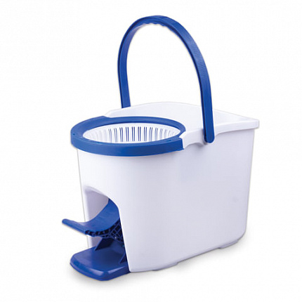 Швабра с отжимом и ведром 11л/5л, центрифуга, отжим педалью, круглая насадка липучка, бело-синий, LAIMA, 601459