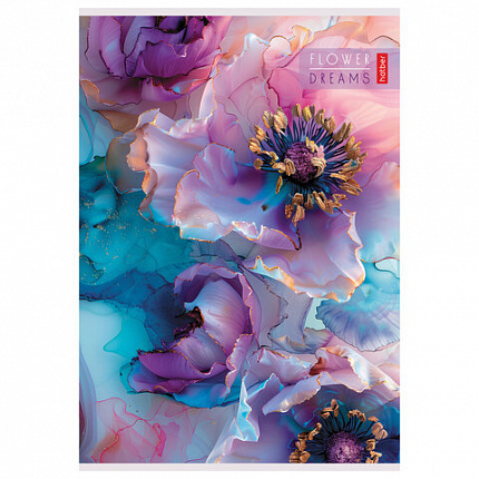 Тетрадь А4 80 л., HATBER скоба, клетка, Soft-touch ламинация, "Цветочные сны" (микс в спайке), 088813, 80Т4лВ1