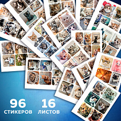 Стикербук ПРОСТО НАКЛЕЙ А6, 16 листов, 96 цветных стикеров, на гребне, BRAUBERG, "Коты мемы", 666050