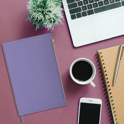 Ежедневник недатированный А5 145х220 мм, BRAUBERG "Zipline" под кожу, карман-молния,160 л., фиолетовый, 116249