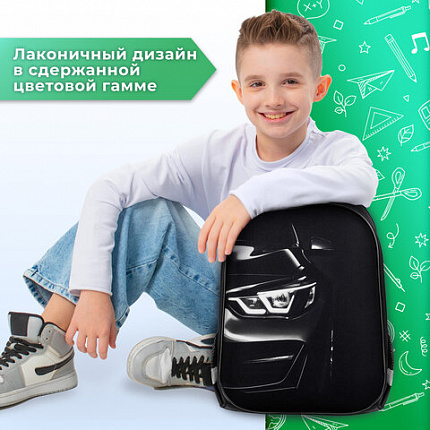 Ранец BRAUBERG KIDS START, 1 отделение, 2 кармана, Dark car, 35х26х13 см, 273151