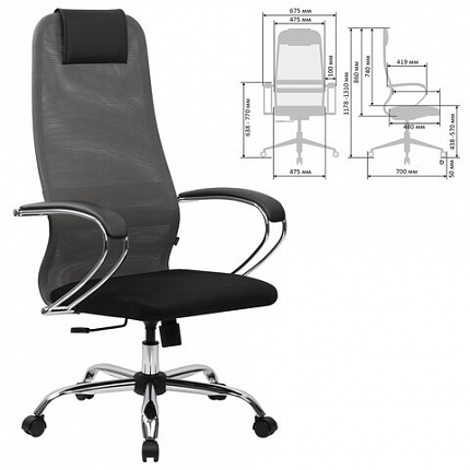 Кресло офисное BRABIX PREMIUM "Ultimate EX-800" хром, плотная двойная сетка Х2, черное/серое, 532912