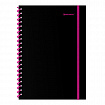 Тетрадь обложка пластик, А4 80 л., спираль пластик, резинка, клетка, BRAUBERG, черный/розовый, 405380