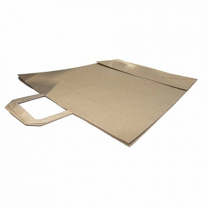 Крафт-пакет бумажный 24х14х29 см, плоские ручки, плотность 90 г/м2, 110517