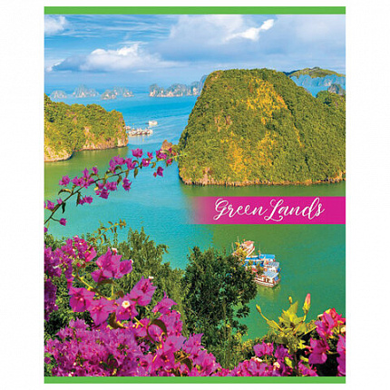 Тетрадь А5, 48 л., HATBER-ECO скоба, офсет №2 ЭКОНОМ, клетка, обложка мелованная бумага, "GreenLand", 075791, 48Т5D1