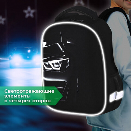 Ранец BRAUBERG KIDS START, 1 отделение, 2 кармана, "Темная машина", 35х26х13 см, 273151