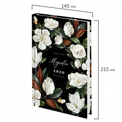 Ежедневник датированный 2026 145х215 мм, А5, STAFF, ламинированная обложка, "Магнолия", 117326