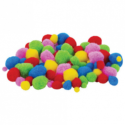 Помпоны для творчества, ассорти, 5 цветов, 8 мм/15 мм/25 мм, 100 шт., ОСТРОВ СОКРОВИЩ, 661436