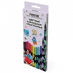 Карандаши цветные FUNSTER (ФАНСТЕР) AMONG CATS, 12 цветов, черный корпус с принтом, трехгранные, 182066