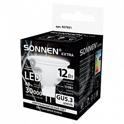 Лампа светодиодная SONNEN EXTRA, 12 (110) Вт, GU5.3, софит, нейтральный белый, 30000 ч, LED MR16-GU5.3-12W-4000, 457921
