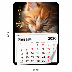 Календарь отрывной на магните на 2026 г., BRAUBERG, 130x180 мм, склейка, "Котик", 117289