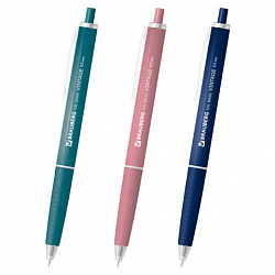 Ручка шариковая автоматическая BRAUBERG "OIL-BASE VINTAGE", корпус ассорти, СИНЯЯ, пишущий узел 0,5 мм, линия письма 0,3 мм, 144500