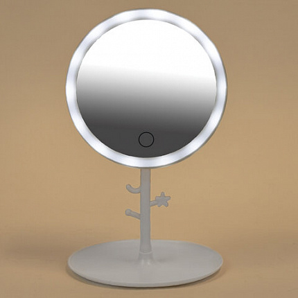 Зеркало настольное с LED-подсветкой для макияжа, диаметр 17 см, 3 режима свечения, аккумулятор 1200 mAh, цвет белый, WBZ (ВБЗ), 609330