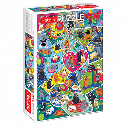 Пазл картонный 1000 элементов АССОРТИ, 10 дизайнов, 480х680 мм, HATBER